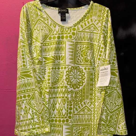 NWT Ashro Dress Size L Green White Long Sleeve Knee Length Garden Party Church - Picture 11 of 11